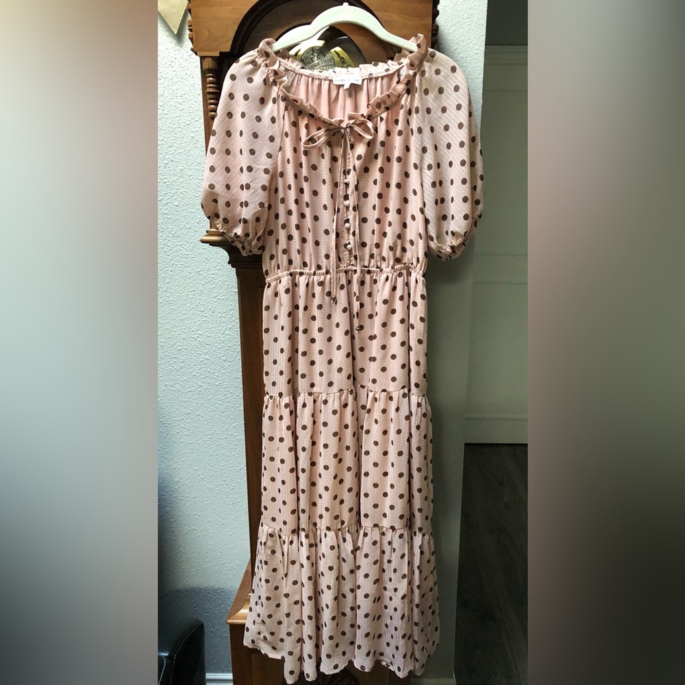 Moon River Blush Pink Polka Dot Tiered Dress